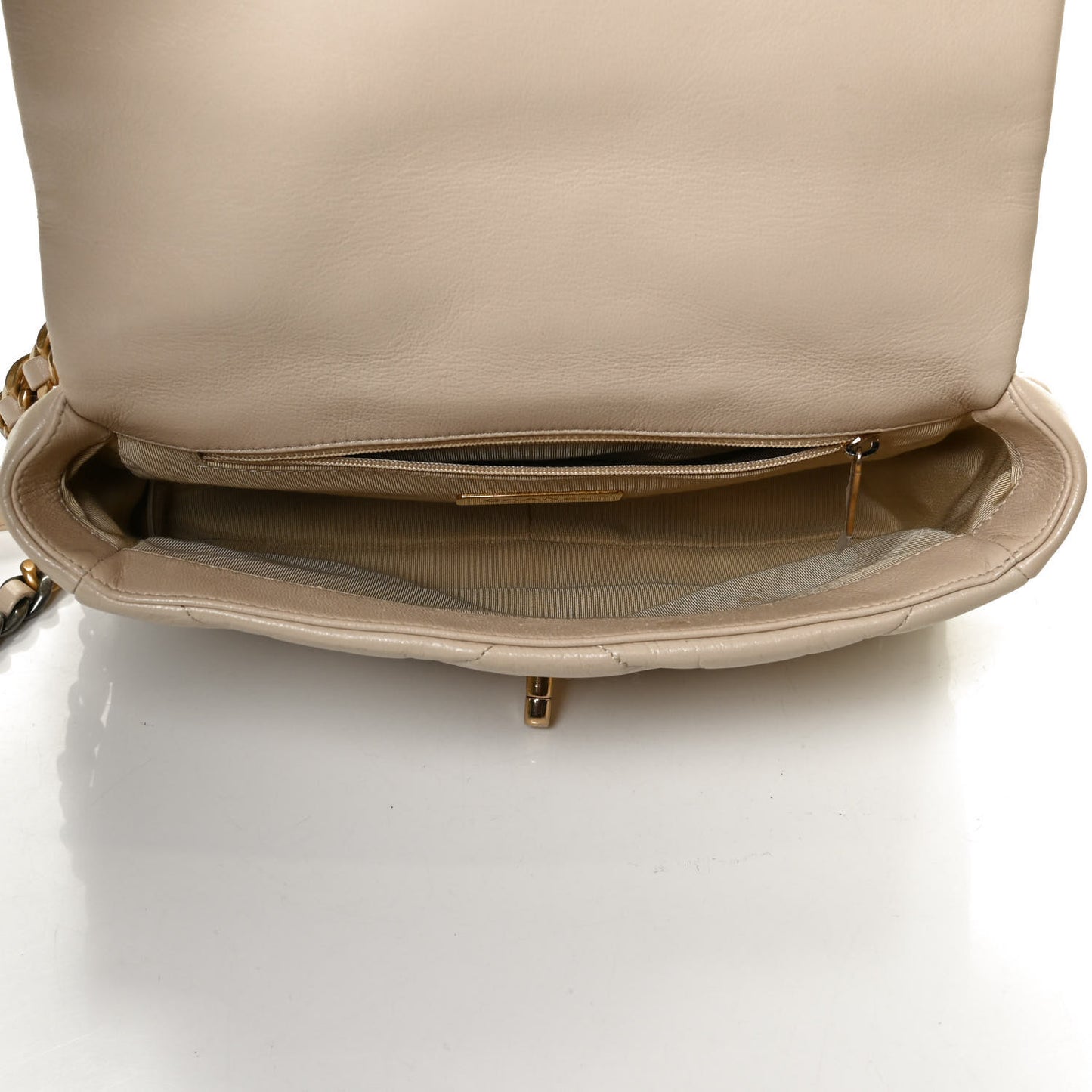 Goatskin Quilted Medium Chanel 19 Flap Beige