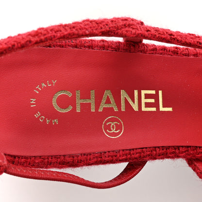 Chanel Tweed Patent Cap Toe CC Slingback Pumps 39.5 Red Black 7 of 13