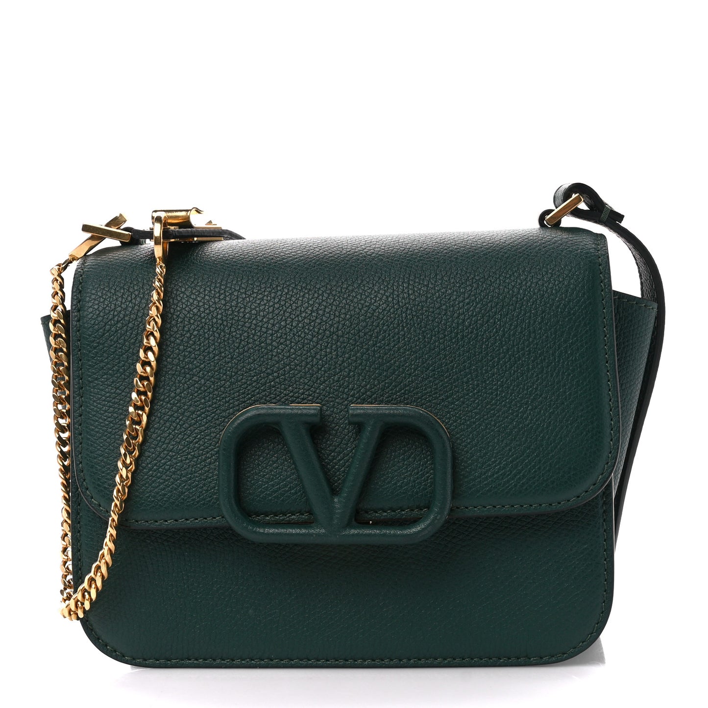 Grainy Calfskin Small VSling Shoulder Bag English Green