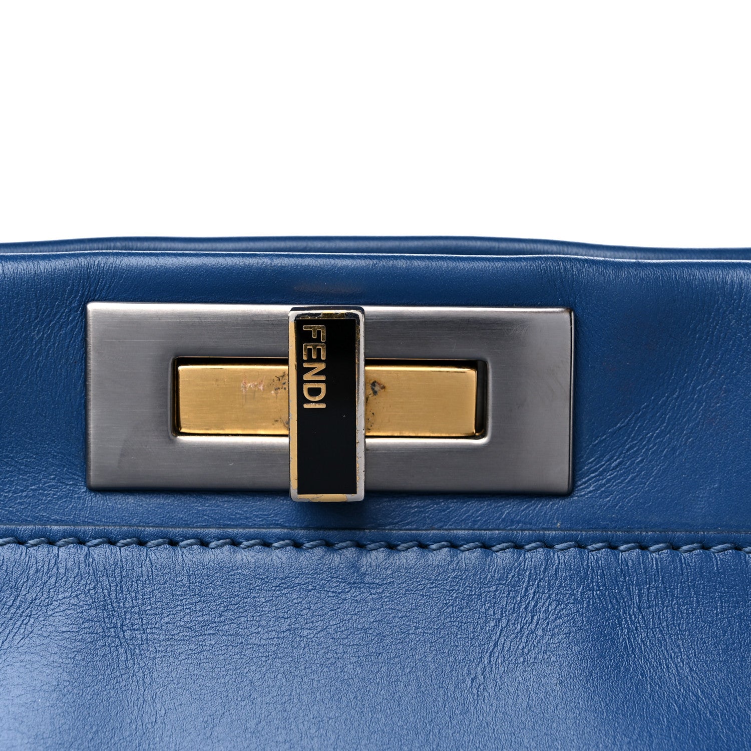 Fendi Vitello Suede Large Peekaboo Iconic Satchel Blue Marine