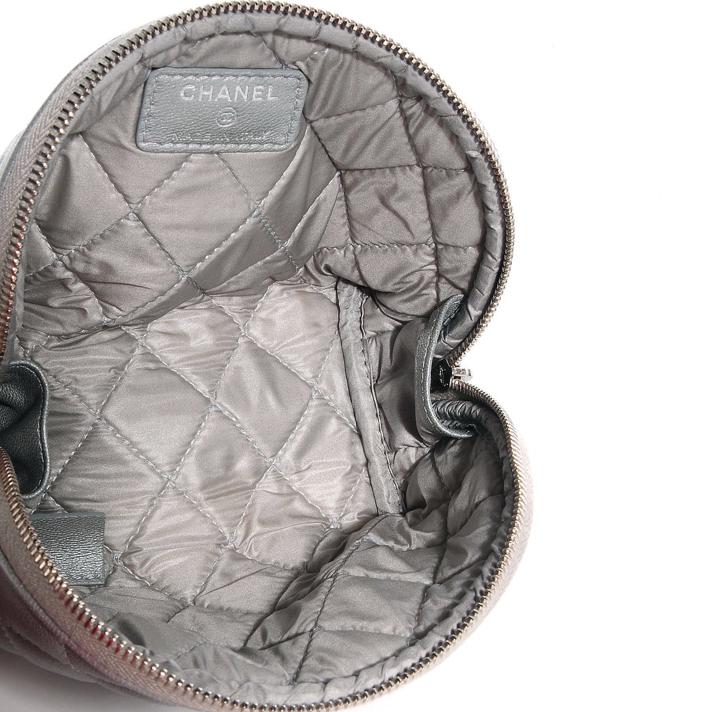 Lambskin Quilted Cosmetic Case Silver