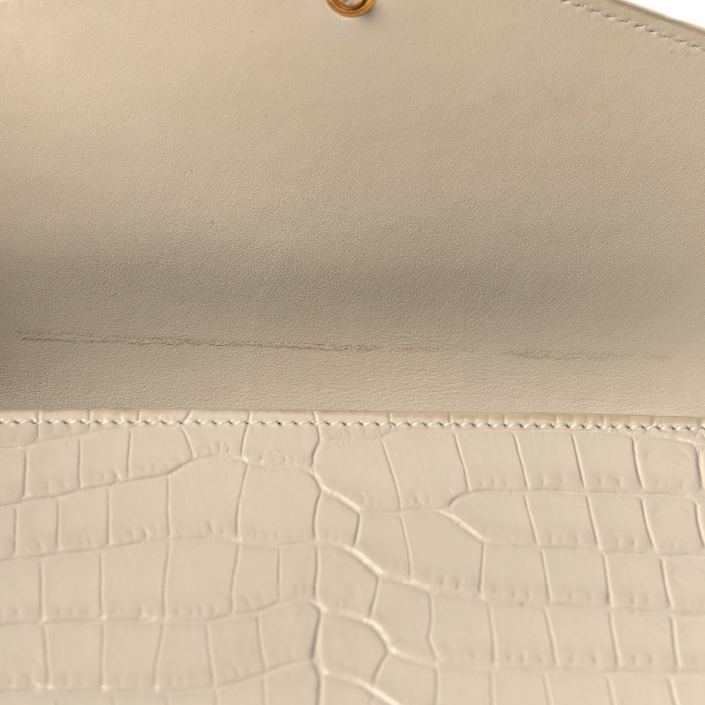 Calfskin Crocodile Embossed Monogram Uptown Chain Wallet Crema Soft