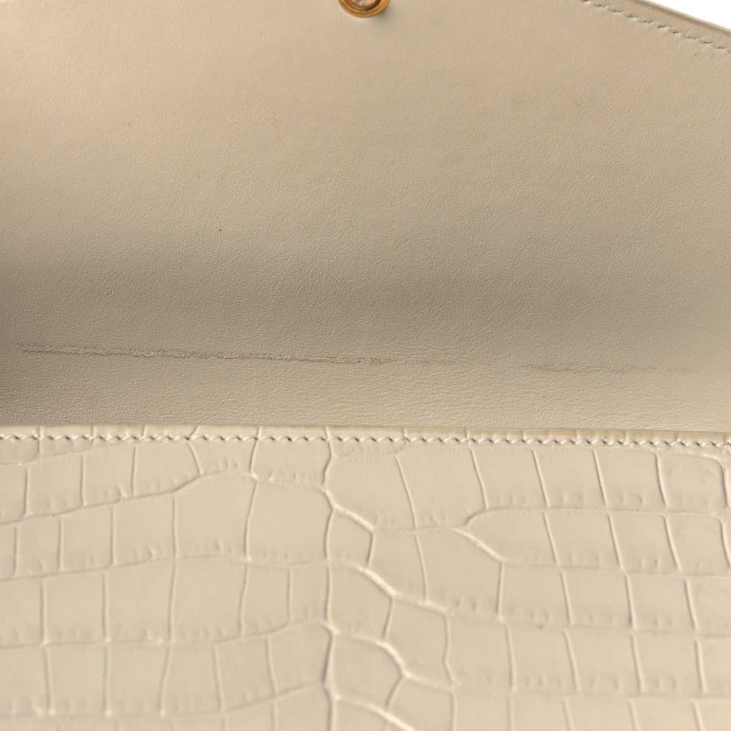 Saint Laurent Calfskin Crocodile Embossed Monogram Uptown Chain Wallet Crema Soft 10 of 11