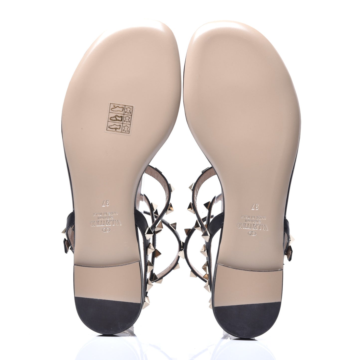 Calfskin Rockstud Ankle Wrap Flat Thong Sandals 37 Black