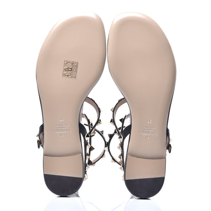 Valentino Garavani Calfskin Rockstud Ankle Wrap Flat Thong Sandals 37 Black 6 of 8