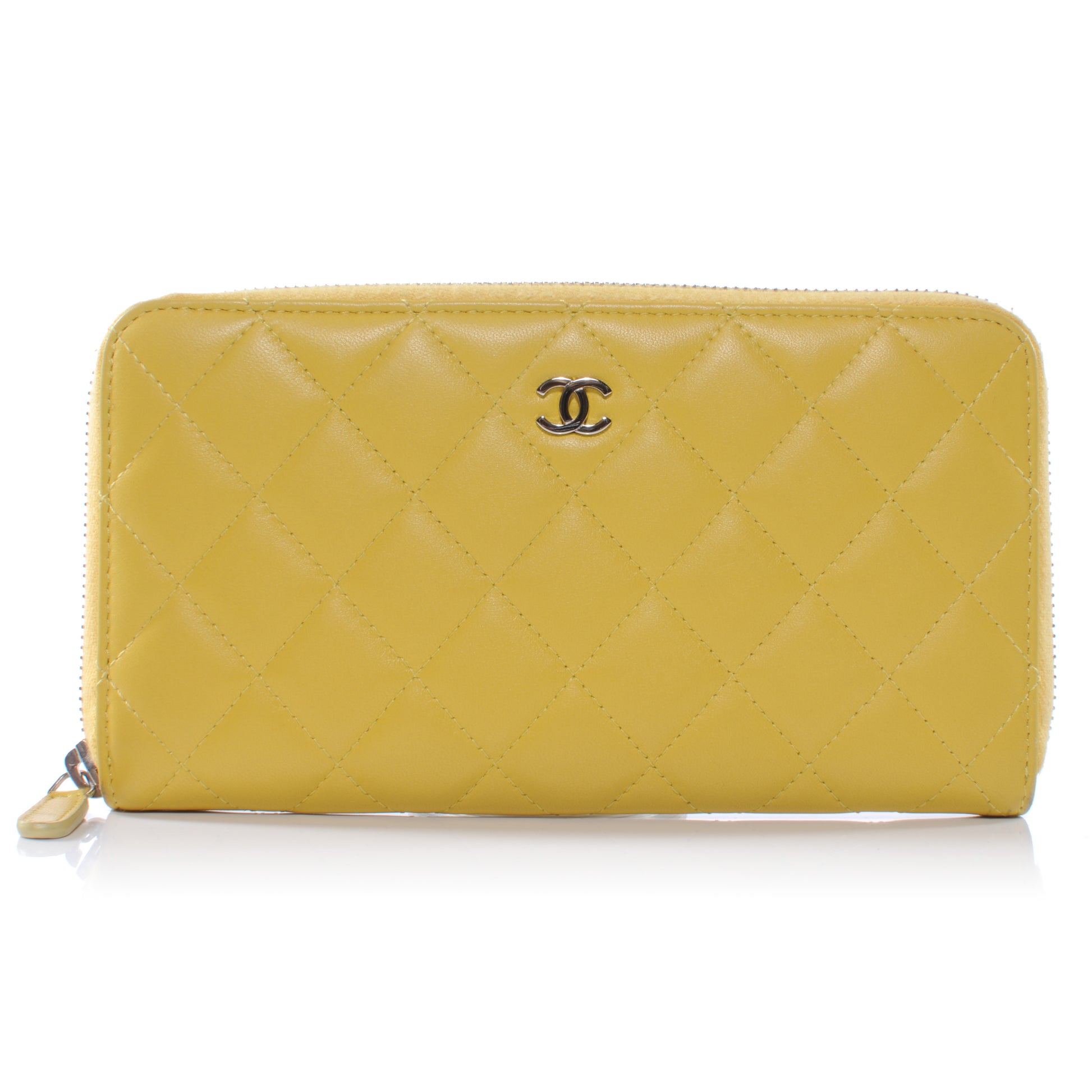 Chanel Lambskin Quilted Zip Around Wallet Yellow 1 of 7