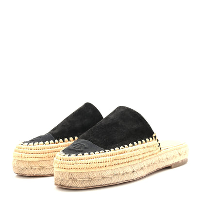 Chanel Suede Grosgrain CC Espadrille Mules 36 Black 3 of 8
