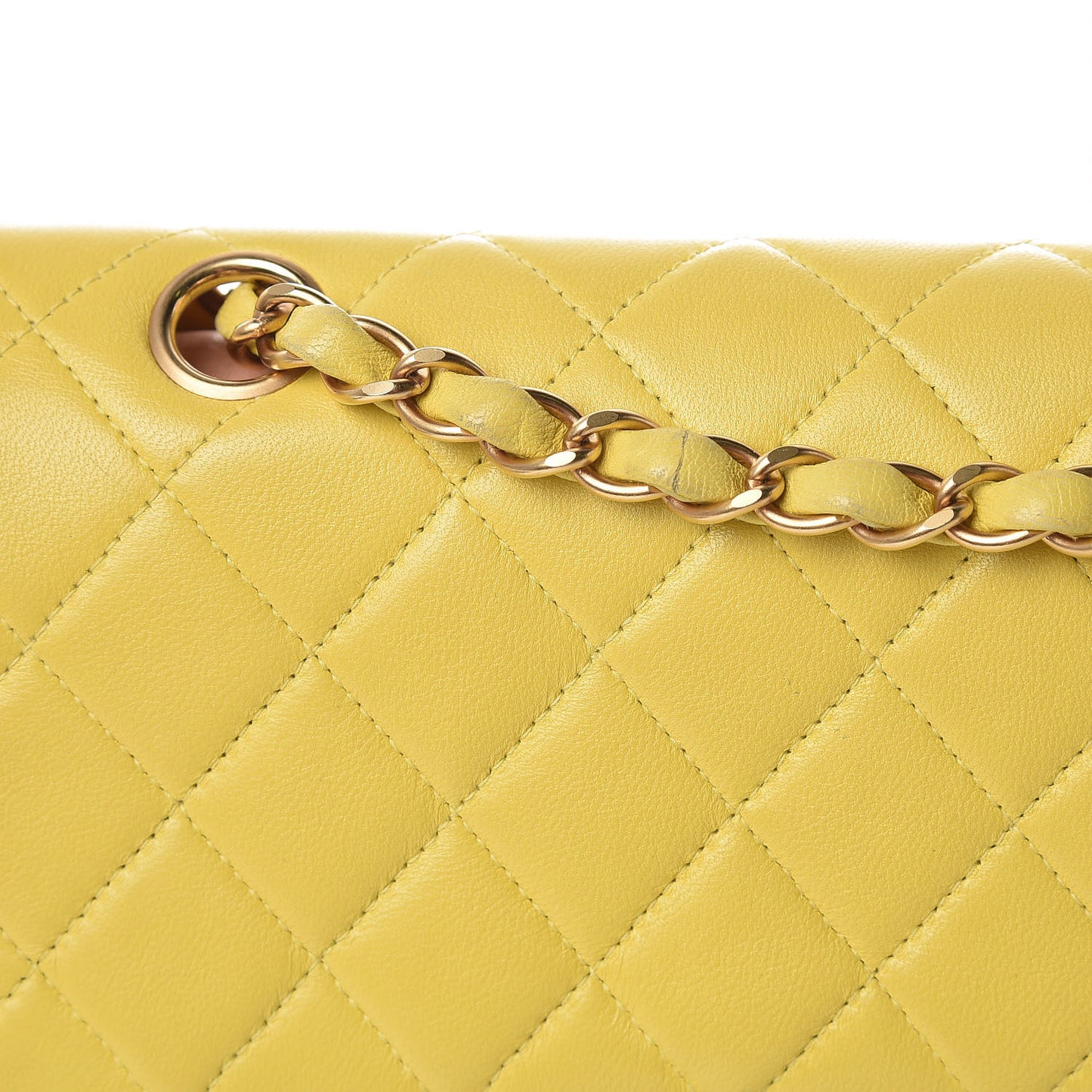 Lambskin Quilted Medium Double Flap Yellow