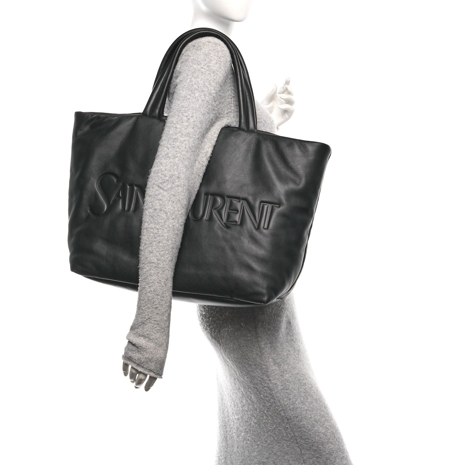 Saint Laurent Lambskin Wide Puffer Tote Black 2 of 10