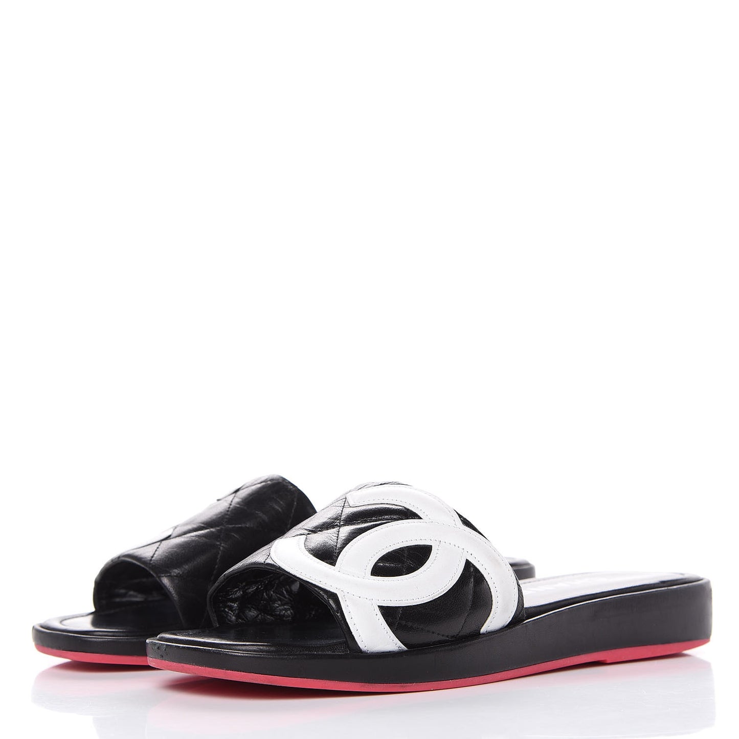 Calfskin Cambon CC Flat Slide Sandals 37.5 Black