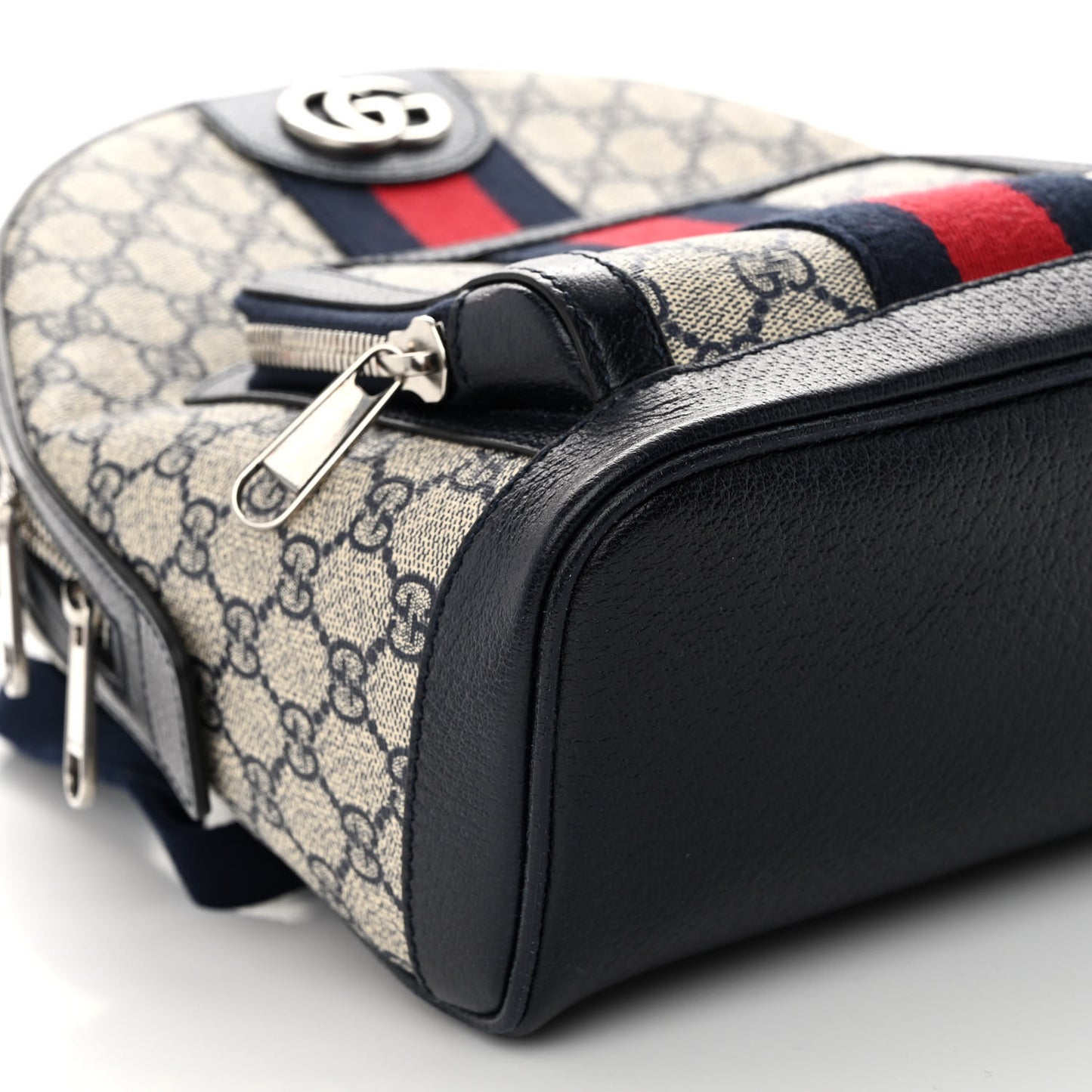 GG Supreme Monogram Textured Dollar Calfskin Web Small Ophidia Day Backpack Beige Blue Black