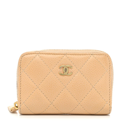 Chanel Caviar Quilted Zip Around Coin Purse Beige 1 of 8