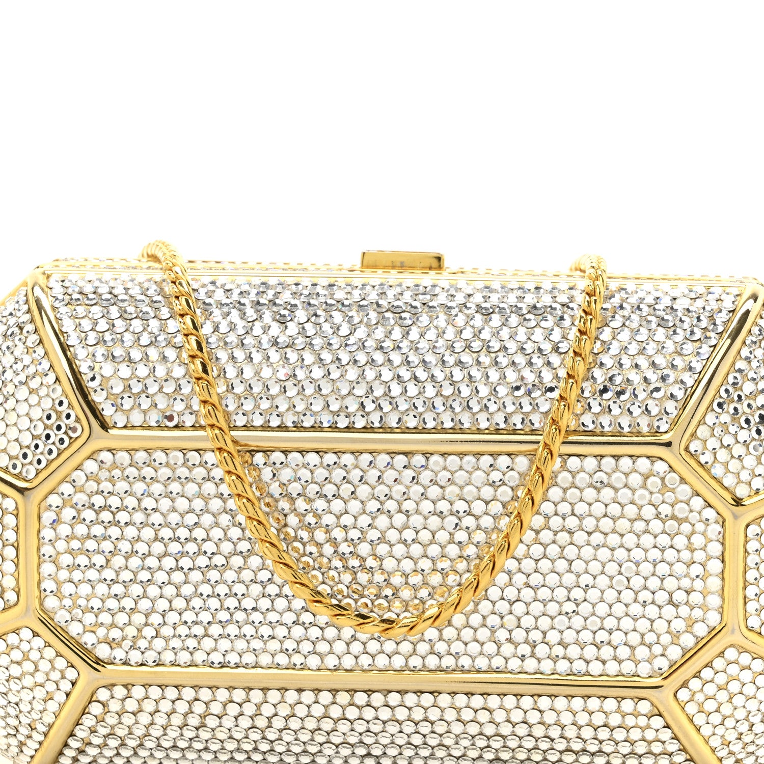 Judith Leiber Swarovski Crystal Minaudiere Clutch Gold Silver 8 of 11