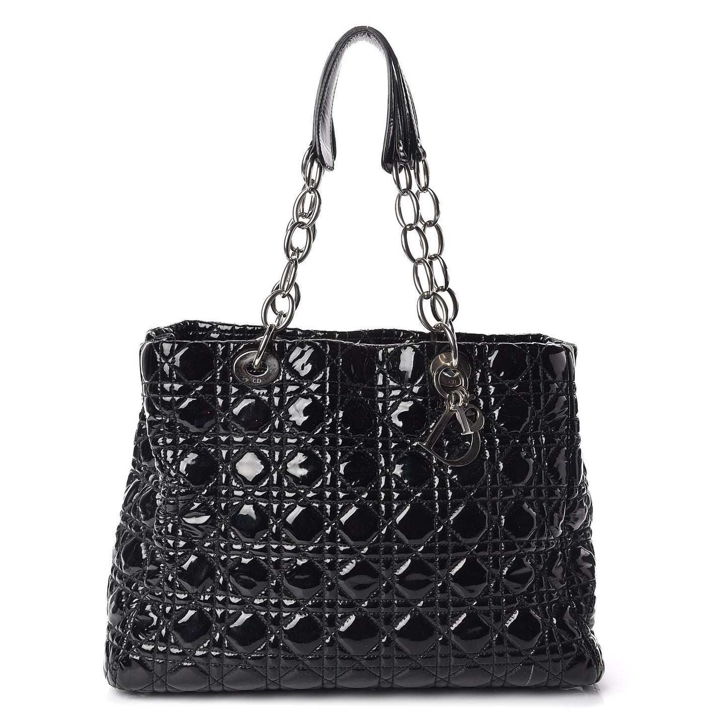 Patent Cannage Large Dior Soft Shopping Tote Black
