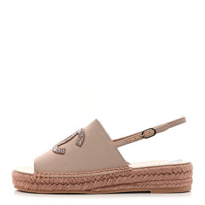 Chanel Canvas Strass CC Espadrille Slingback Sandals 38 Pink 1 of 9