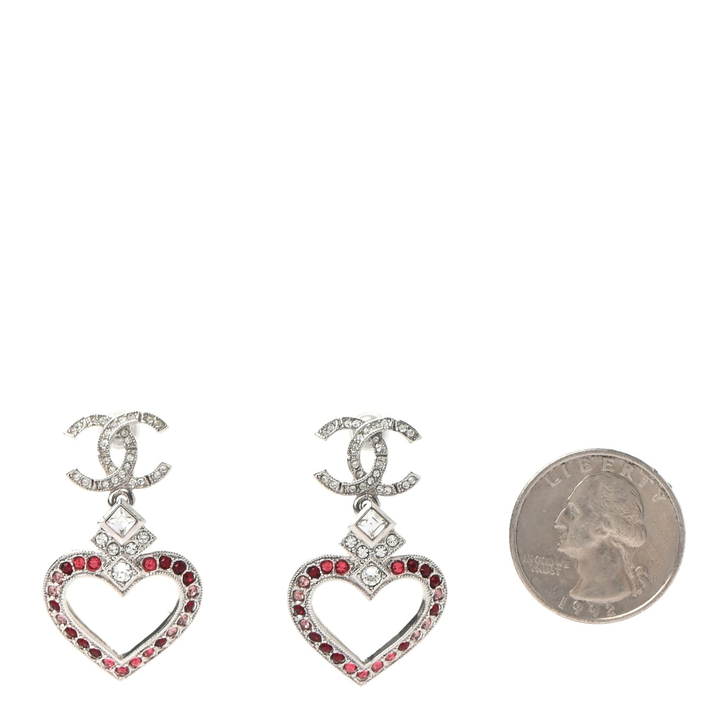 Crystal Heart CC Drop Earrings Silver Multicolor