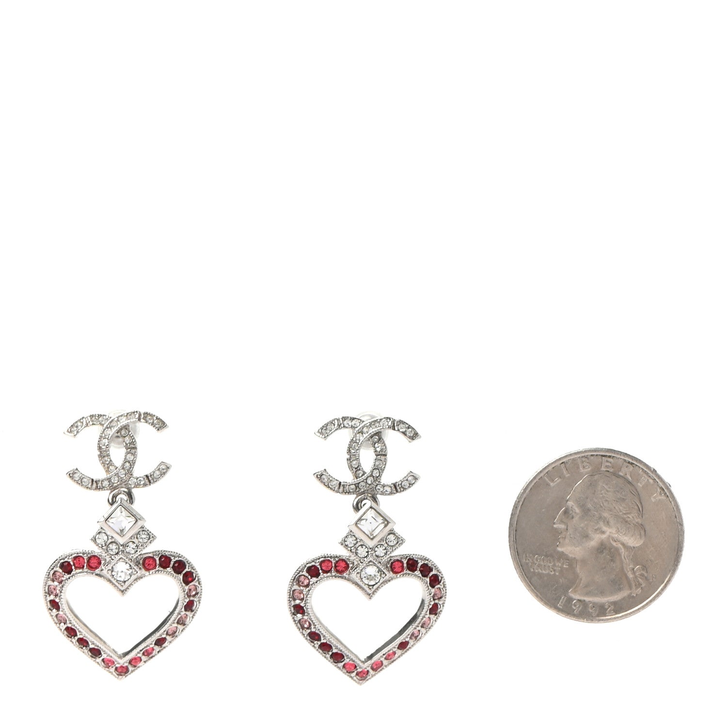 Chanel Crystal Heart CC Drop Earrings Silver Multicolor 2 of 5