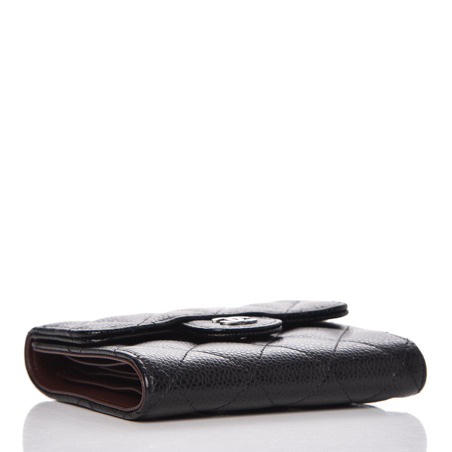 Caviar Quilted Compact Flap Wallet Black