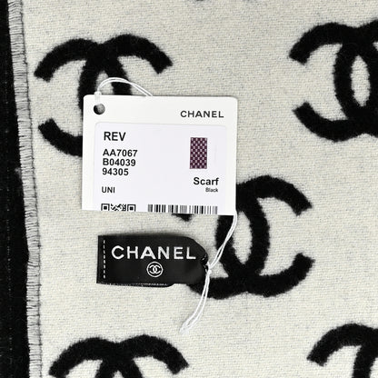 Chanel Wool Cashmere CC Scarf Black White 3 of 3