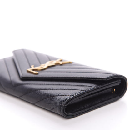 Saint Laurent Grain De Poudre Matelasse Chevron Monogram Flap Wallet Black 10 of 12