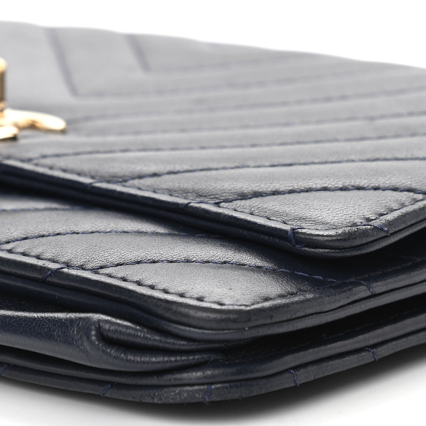 Lambskin Chevron Quilted Trendy CC Wallet On Chain WOC Dark Blue