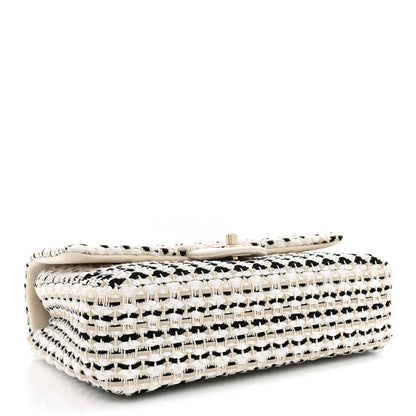 Chanel Cotton Raffia Lambskin Woven Medium Single Flap Beige Beige Black 3 of 10