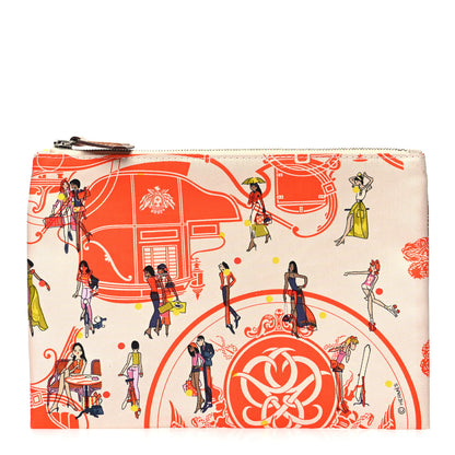 Hermes Technical Silk Ex-Libris Les Parisiennes Silky Pocket Cosmetic Case Geranium Nata Gold 1 of 9
