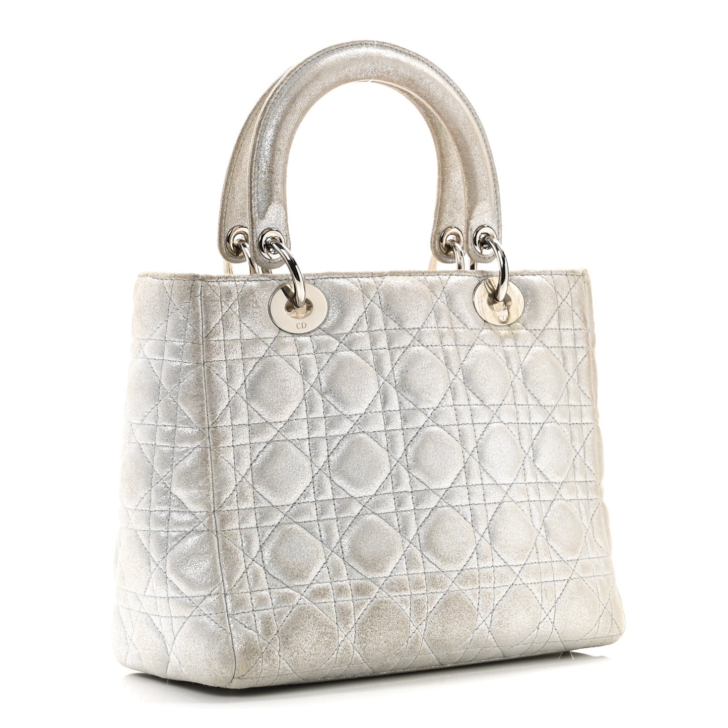 Metallic Nubuck Cannage Medium Lady Dior Silver