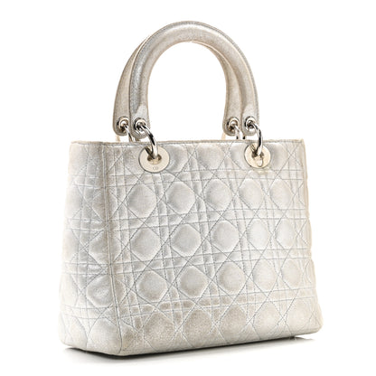 Christian Dior Metallic Nubuck Cannage Medium Lady Dior Silver 3 of 10