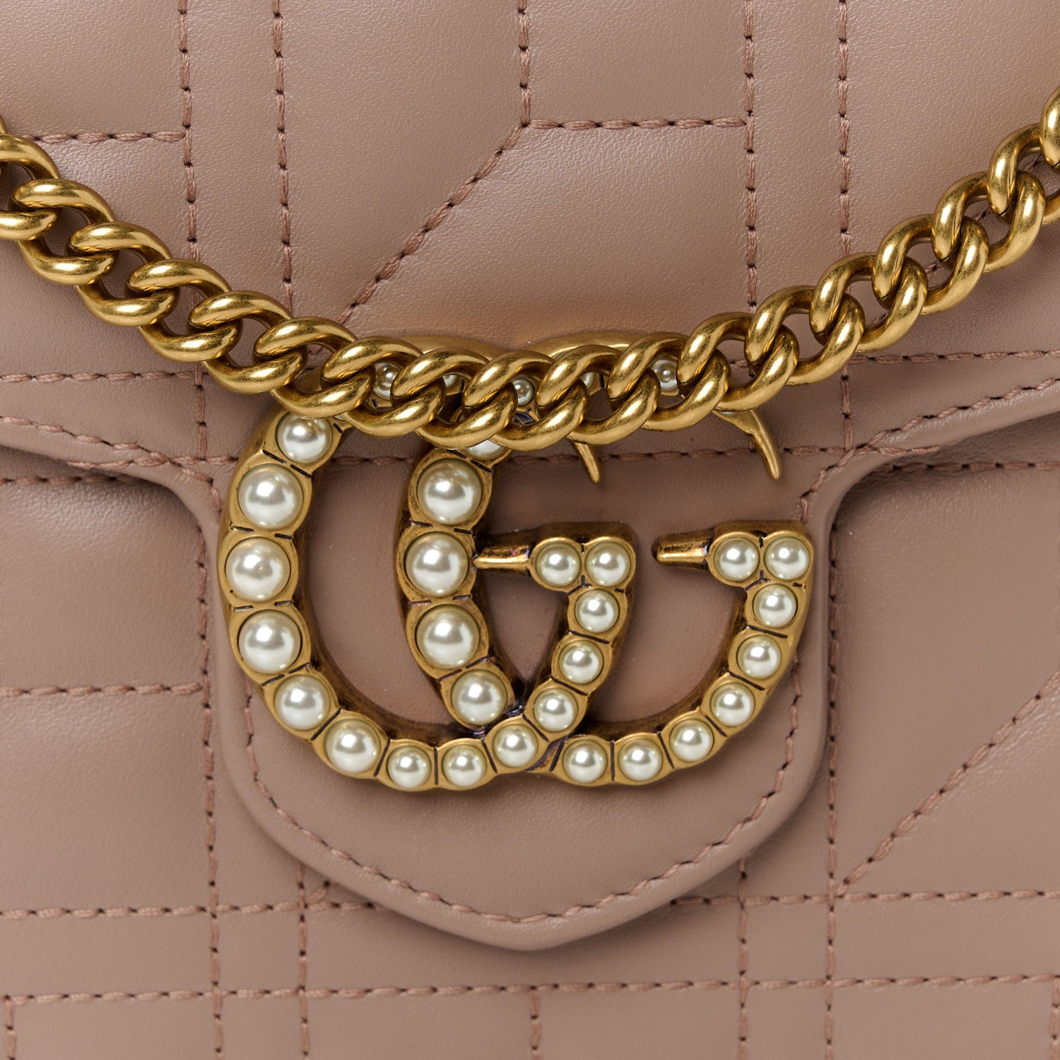 Gucci Calfskin Matelasse Mini Pearly GG Marmont Chain Wallet Porcelain Rose 8 of 11