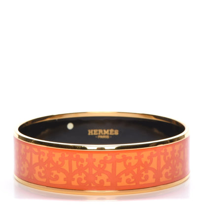Hermes Enamel Printed Wide Balcon du Guadalquivir Bracelet 65 Promenade Orange 1 of 5