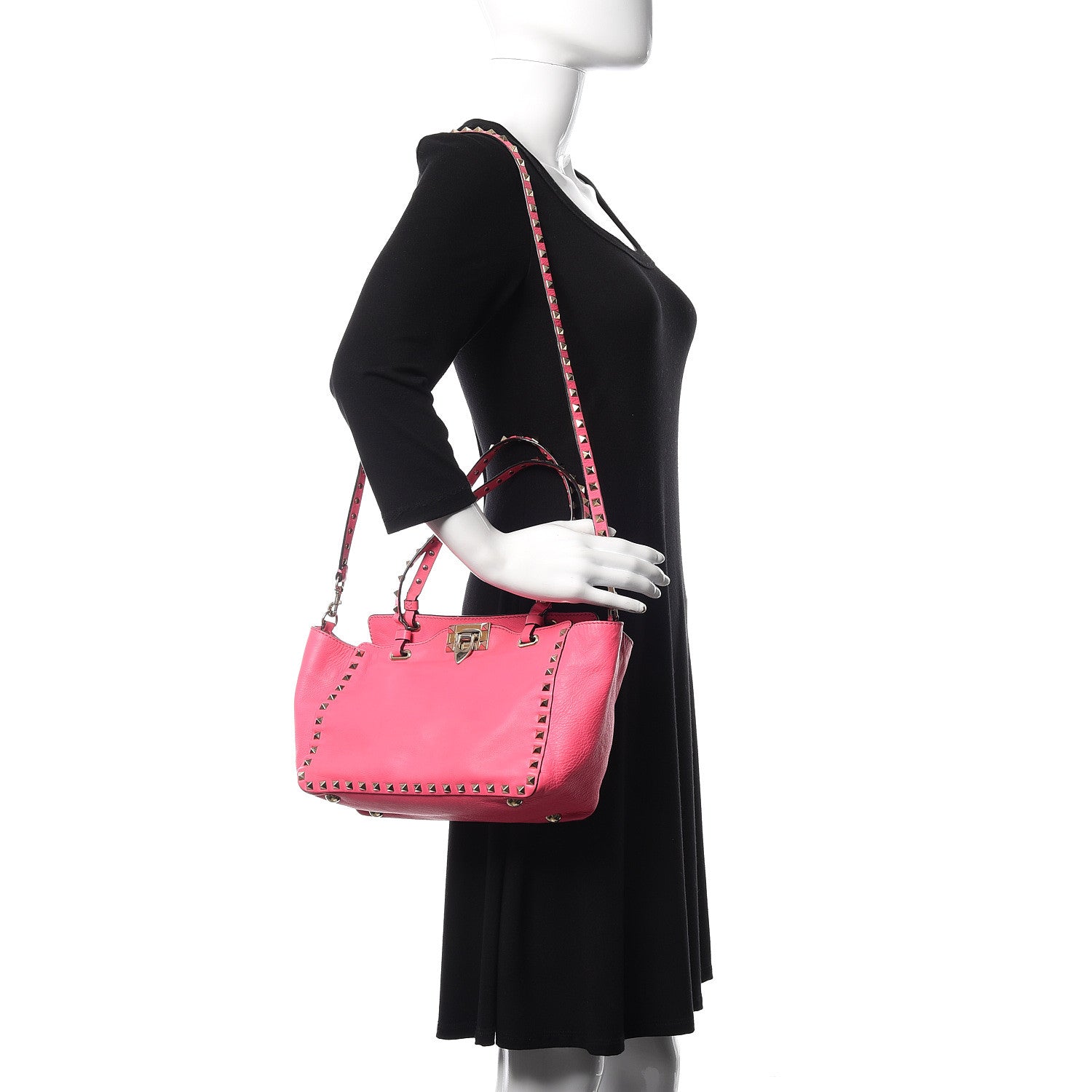 Valentino Garavani Vitello Small Rockstud Tote Fuxia Fluo 2 of 19
