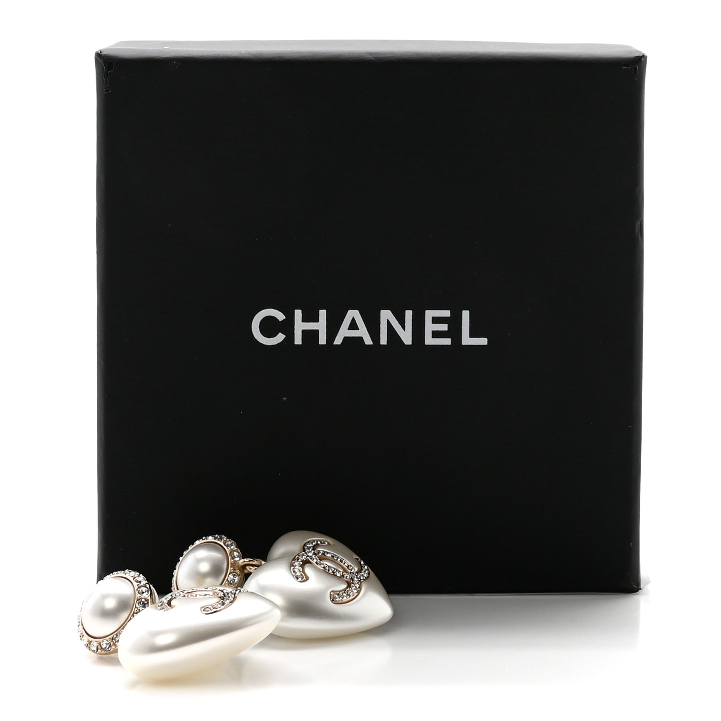 Pearl Crystal CC Heart Drop Earrings Gold