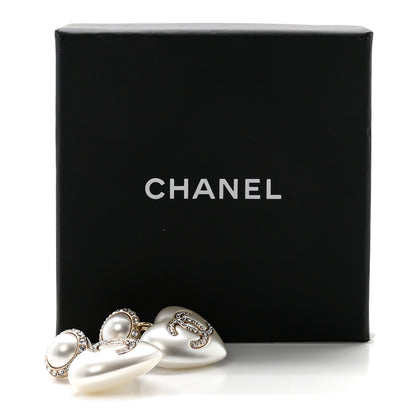 Chanel Pearl Crystal CC Heart Drop Earrings Gold 6 of 6