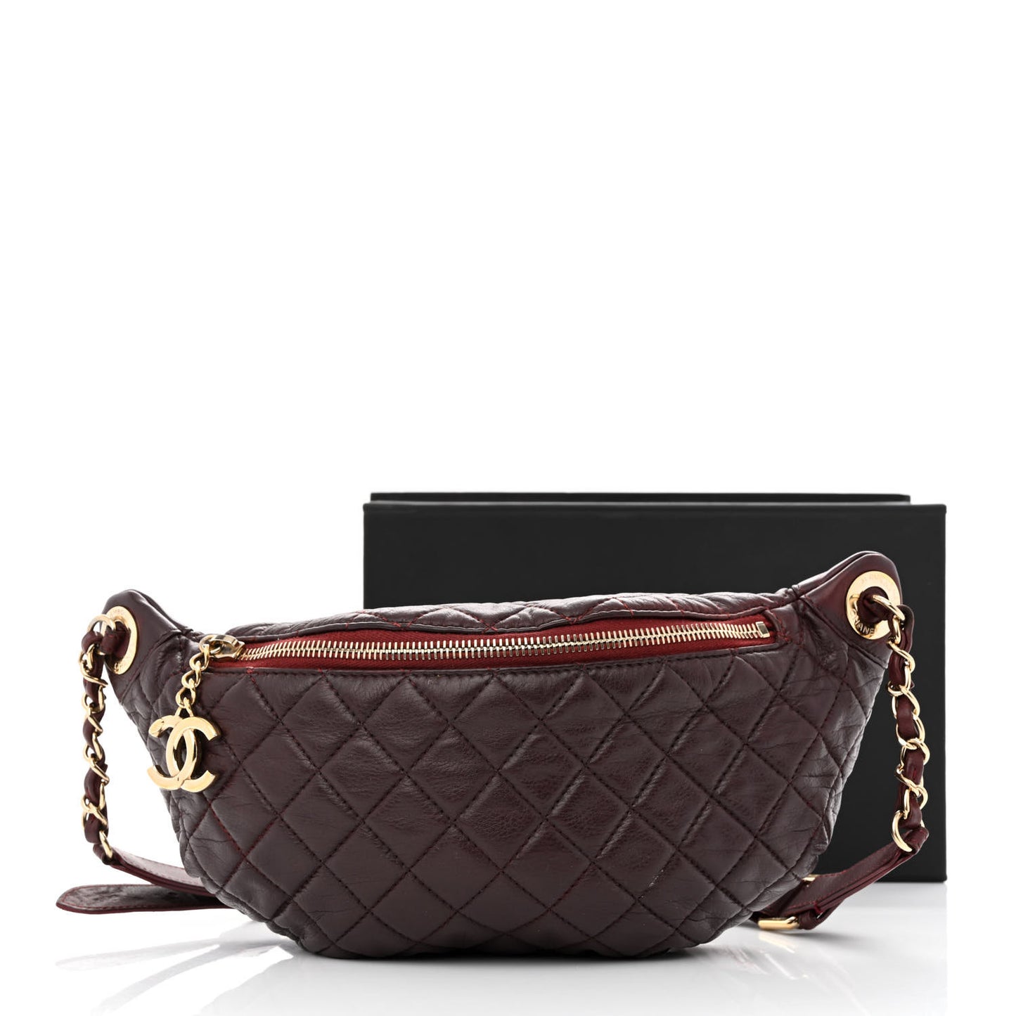 Calfskin Quilted Banane Waist Bag Fanny Pack Burgundy