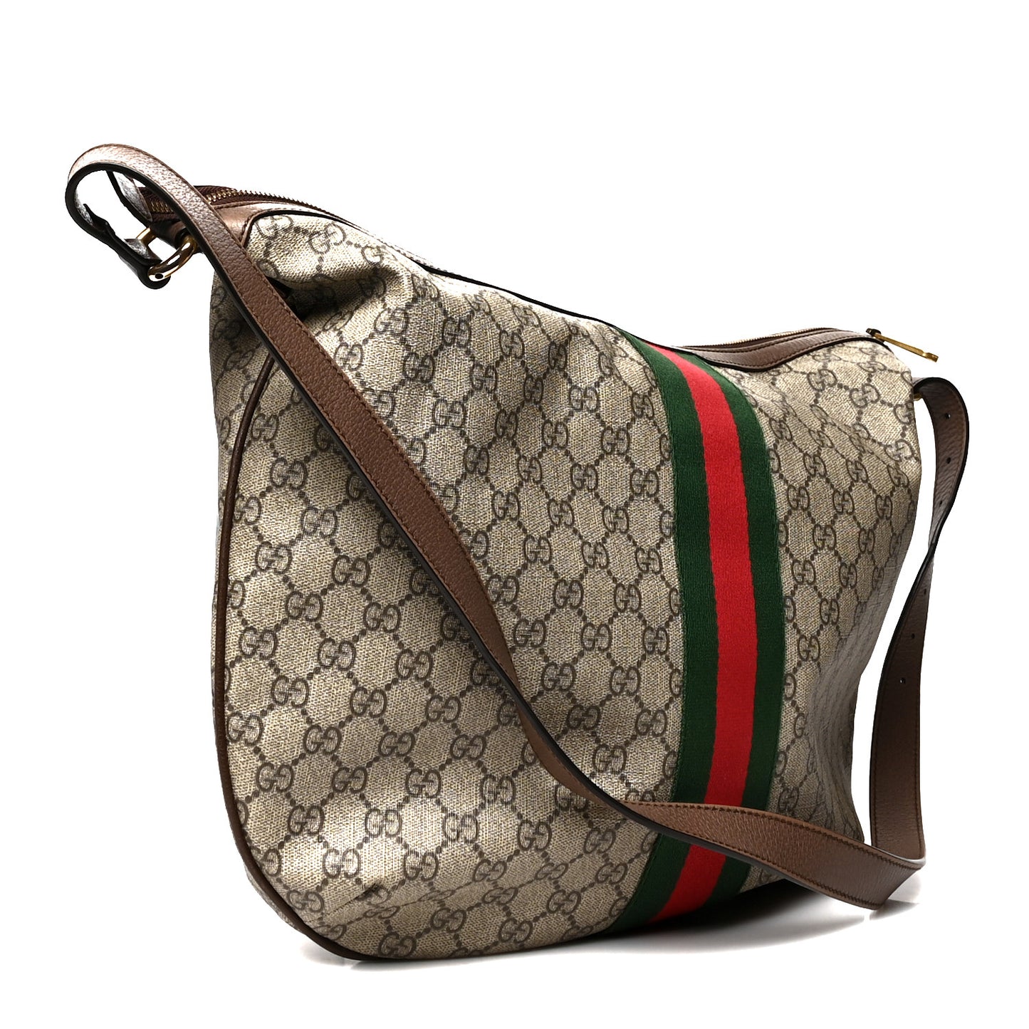 GG Supreme Monogram Web Ophidia Half Moon Hobo Brown