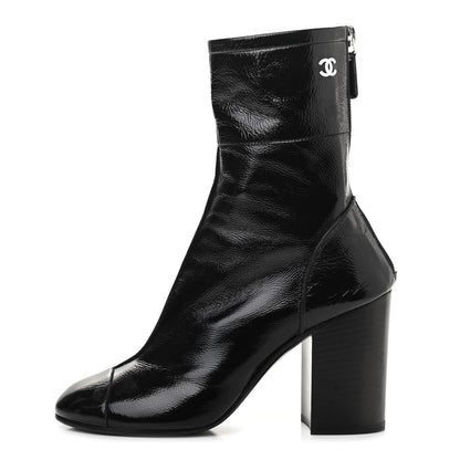 Chanel Shiny Crumpled Calfskin CC Cap Toe Short Boots 36 Black 1 of 8