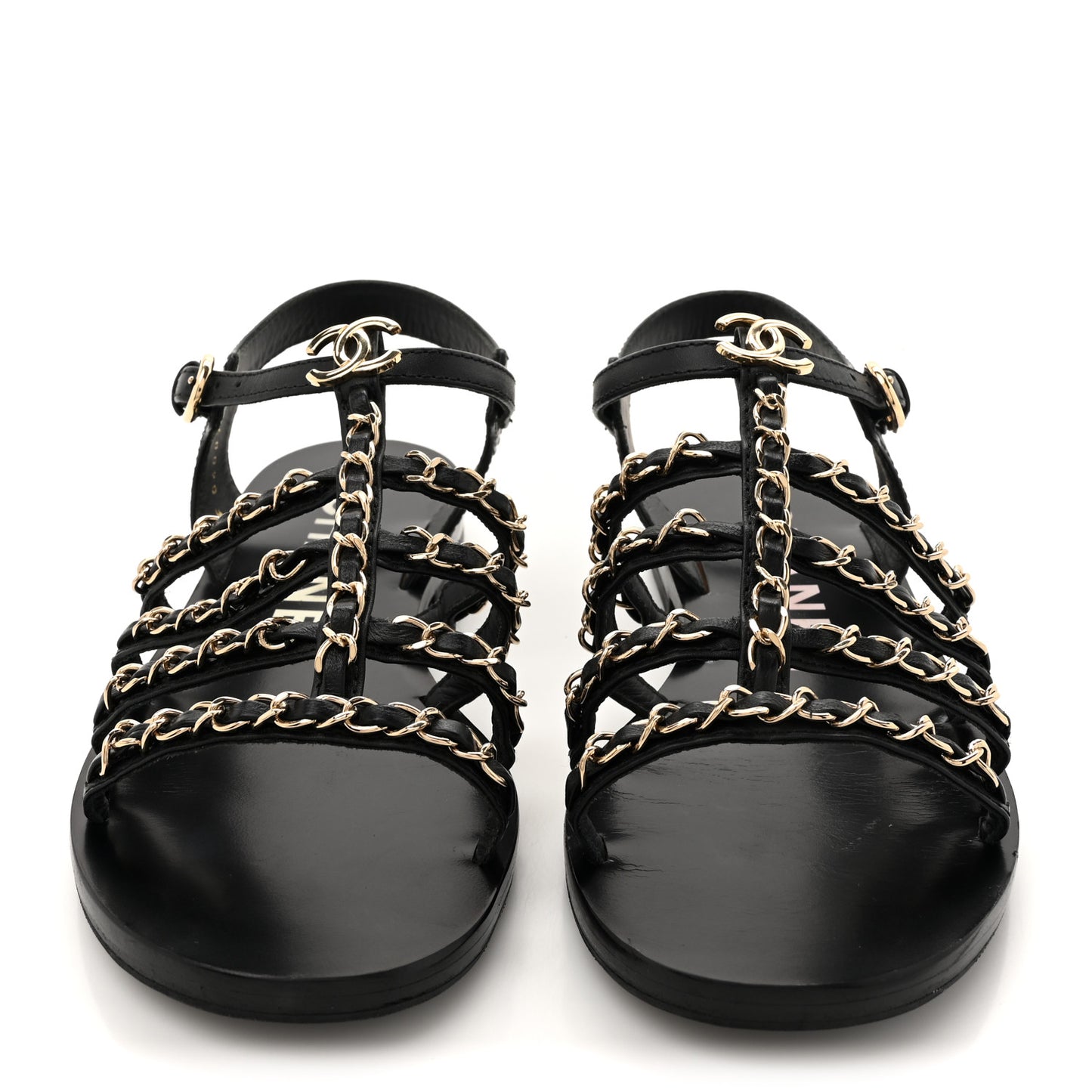 Calfskin Multi Chain CC Sandals 37 Black