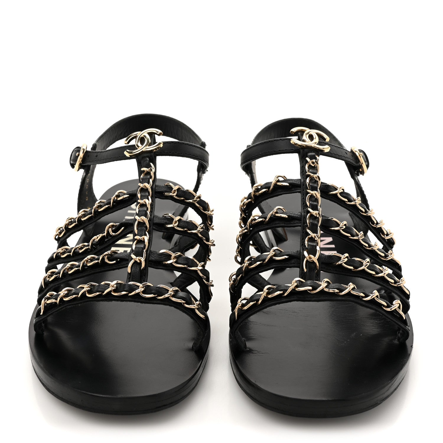 Chanel Calfskin Multi Chain CC Sandals 37 Black 3 of 11