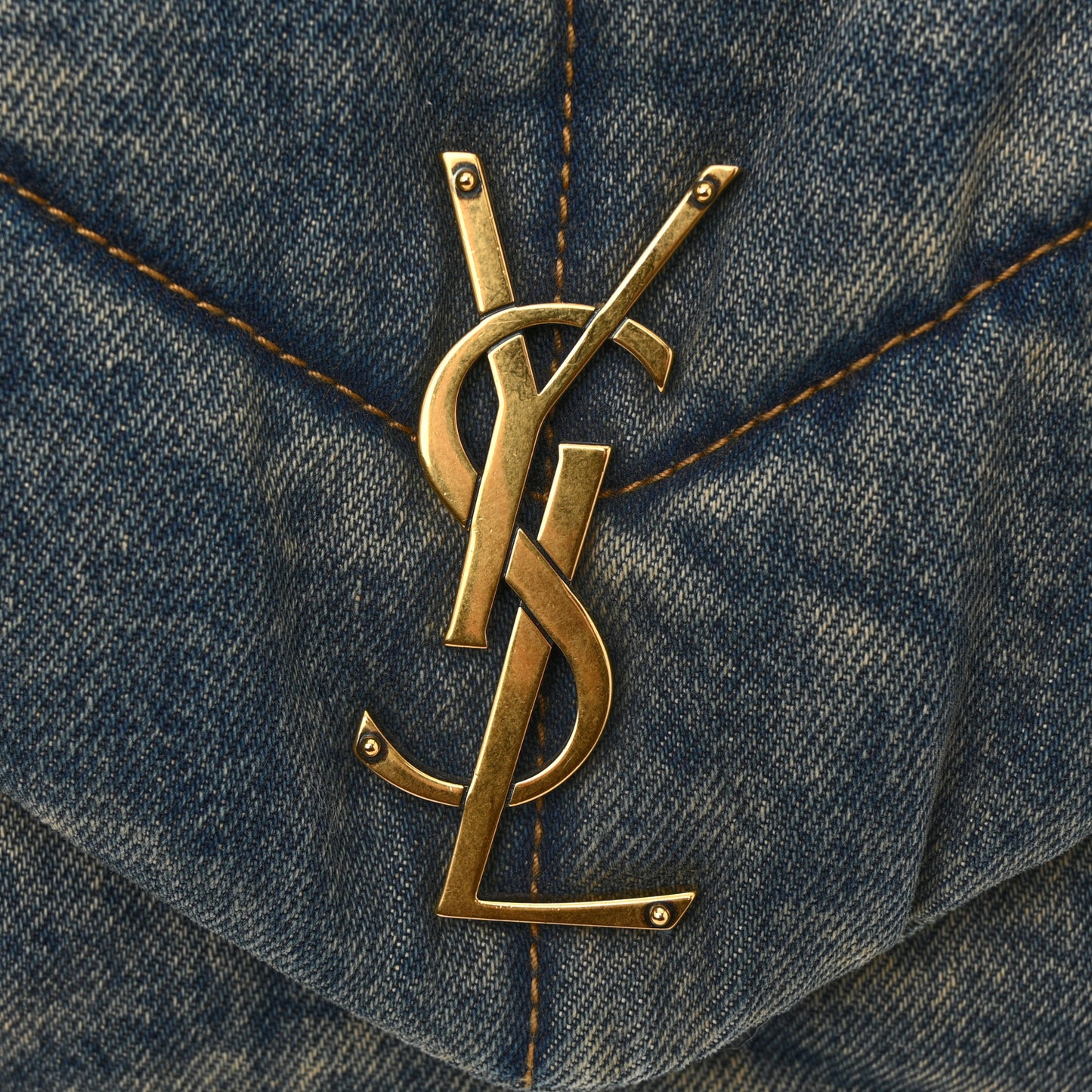 Denim Quilted Small Loulou Puffer Monogram Chain Satchel Blue Cinnamon