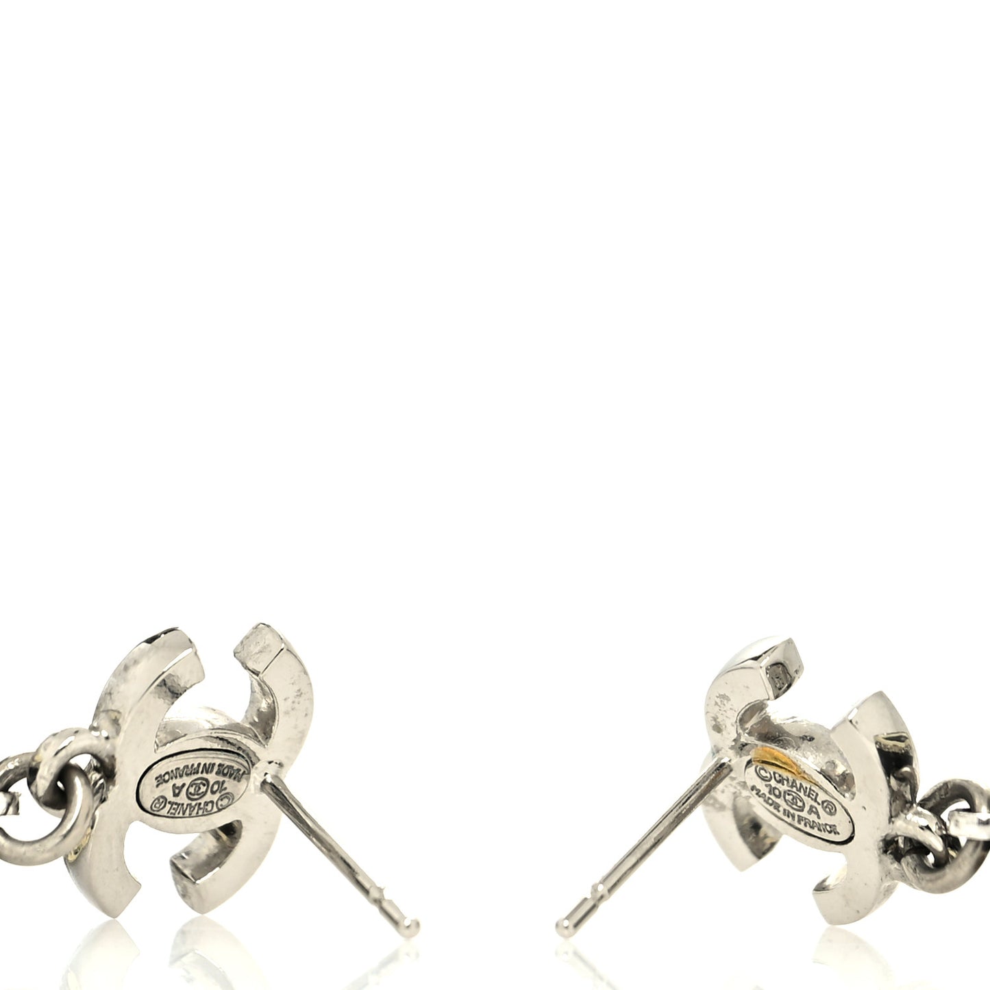 Resin Crystal CC Bow Drop Earrings Black Silver