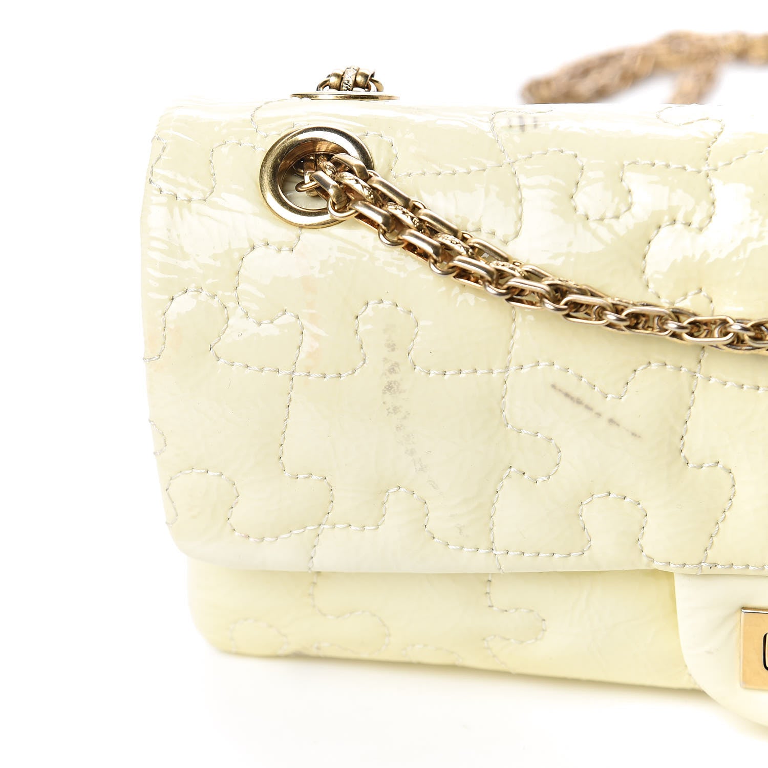 Chanel Crackled Patent Calfskin Puzzle 2.55 Reissue East West Flap White 13 of 17