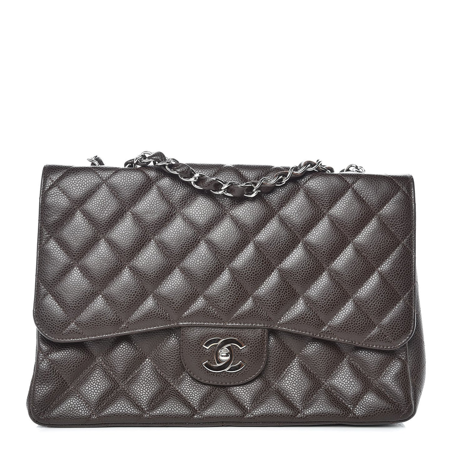 Caviar Quilted Jumbo Single Flap Dark Brown