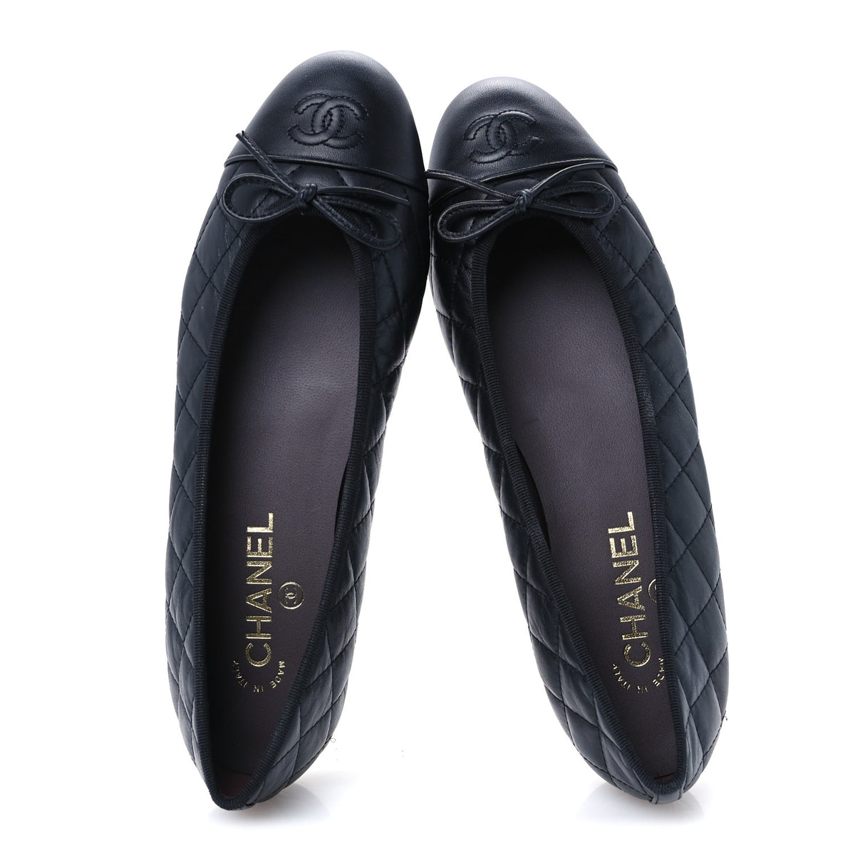 Aged Calfskin Quilted CC Cap Toe Ballerina Flats 40 Black