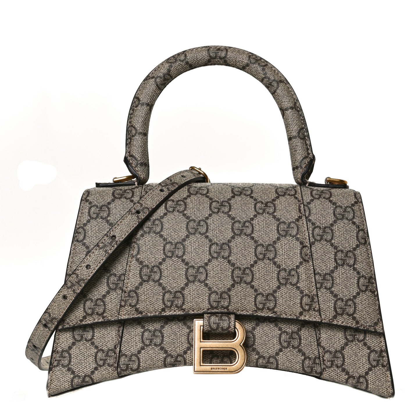X GUCCI GG Supreme Monogram Small Hourglass Top Handle Bag Beige Ebony