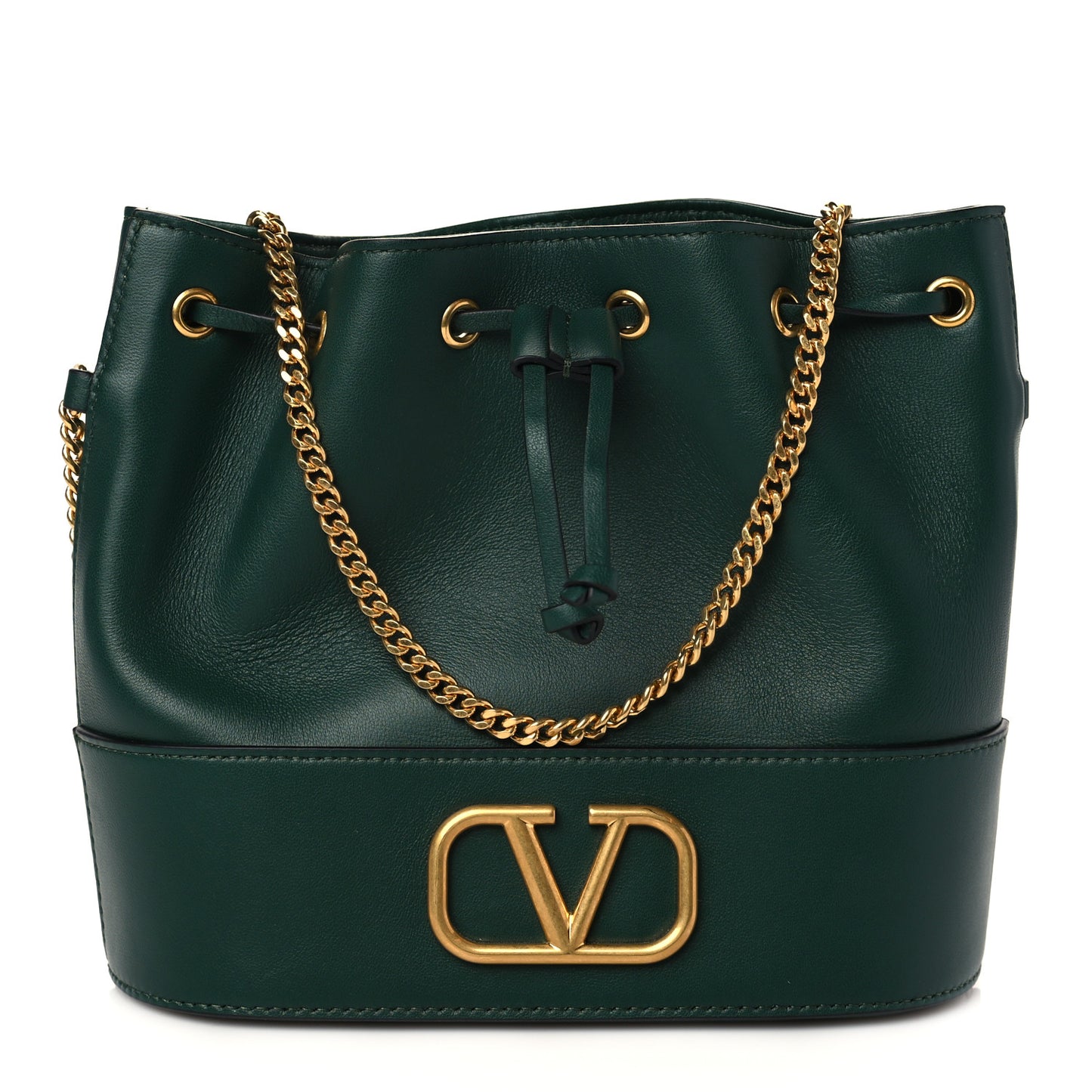 Nappa Mini VLogo Signature Chain Bucket Bag English Green