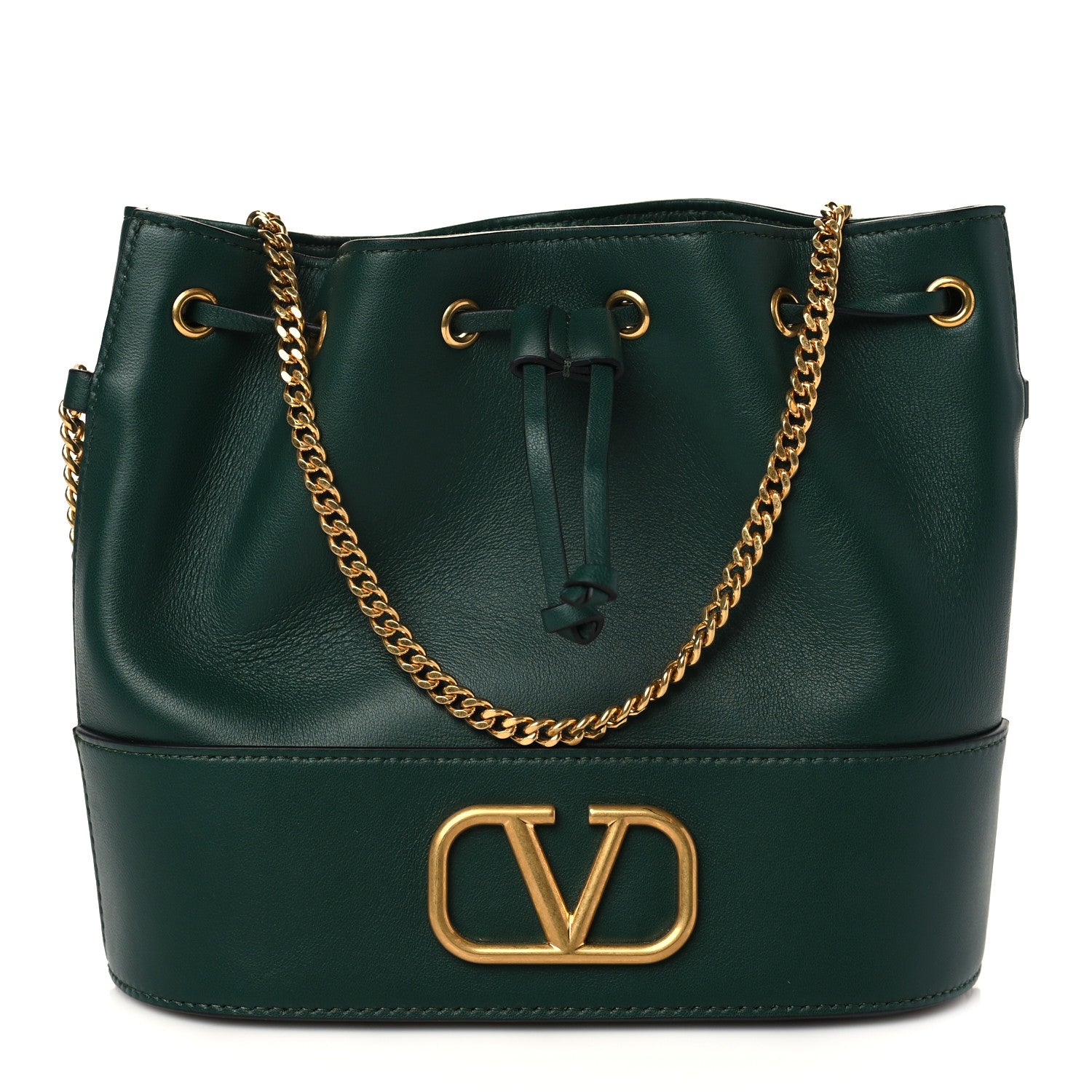Valentino Garavani Nappa Mini VLogo Signature Chain Bucket Bag English Green 1 of 5