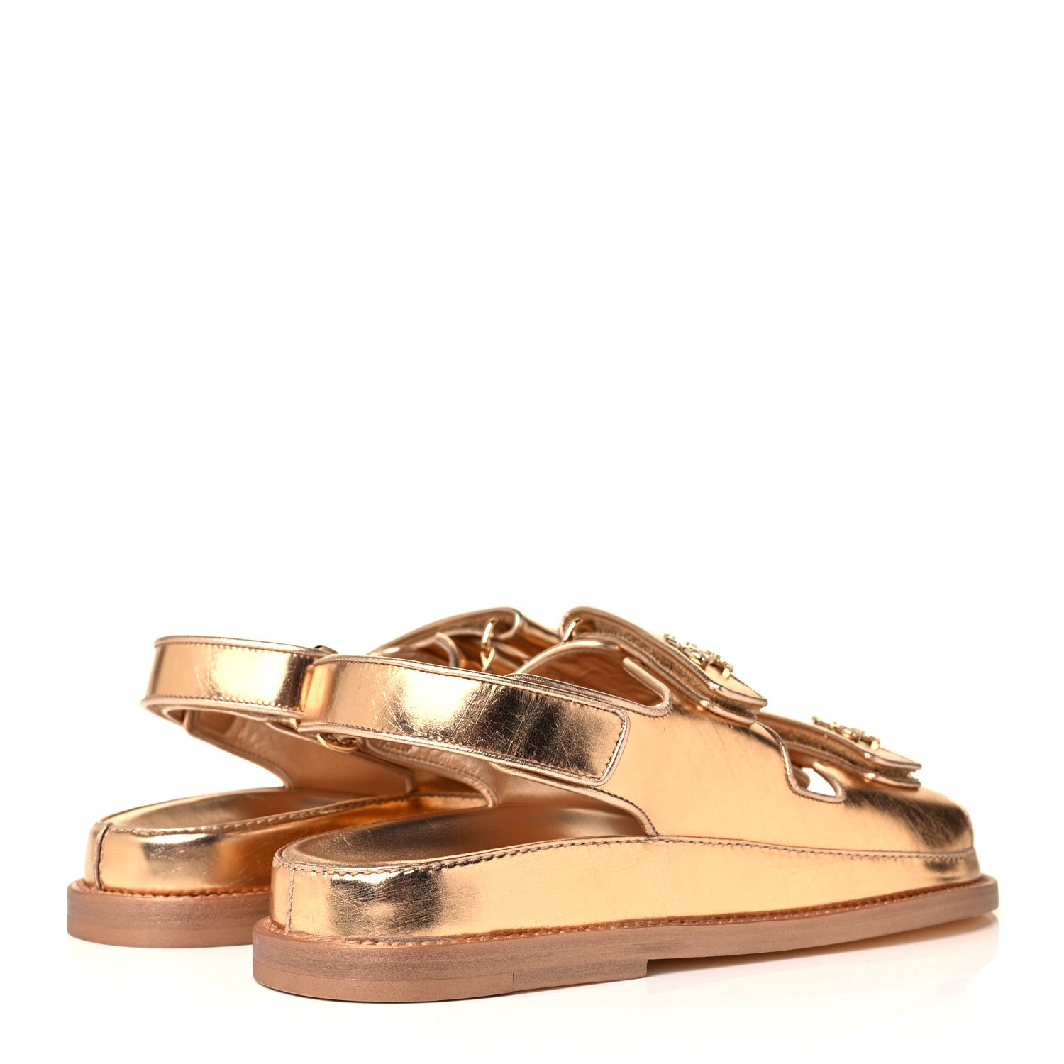 Chanel Metallic Laminated Calfskin Velcro Dad Sandals 37.5 Golden 4 of 9