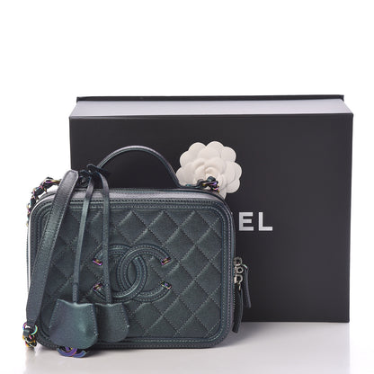 Chanel Iridescent Caviar Quilted Medium CC Filigree Vanity Case Dark Turquoise 11 of 11