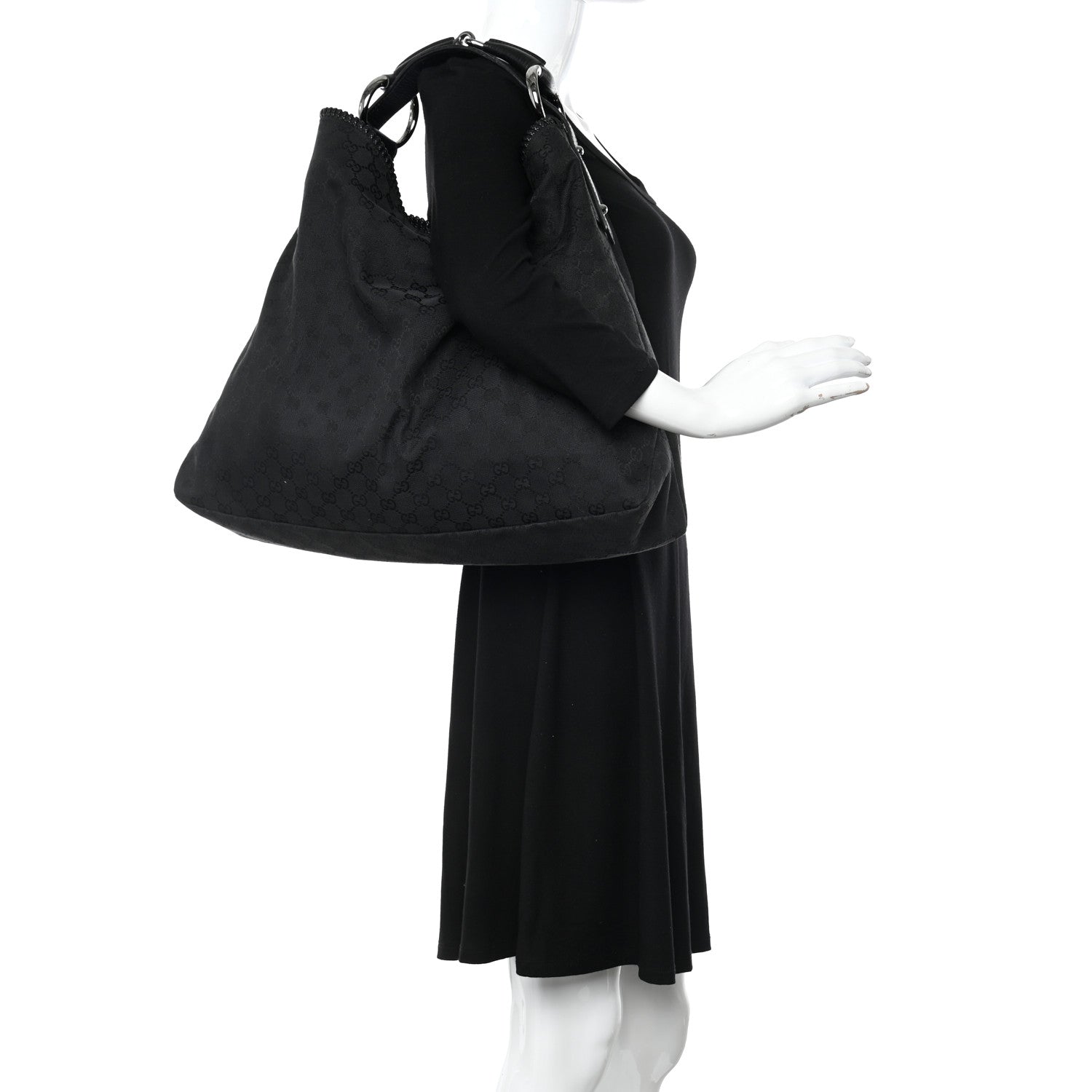 Gucci Monogram Large Horsebit Chain Hobo Black 2 of 12